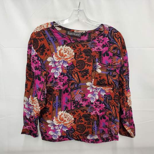 VTG Karen Kane Multi Color Floral Padded Shoulder Blouse Size 6 image number 1