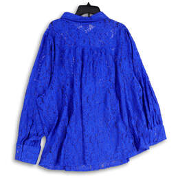 NWT Womens Blue Floral Lace Long Sleeve Spread Collar Button-Up Shirt Sz 5 alternative image