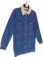 Womens Blue Sherpa Long Sleeve Collared Button Up Denim Jacket Size Small image number 2