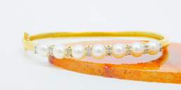 14K Yellow Gold 0.25 CTTW Diamond & Pearl Hinged Bangle Bracelet 11.8g