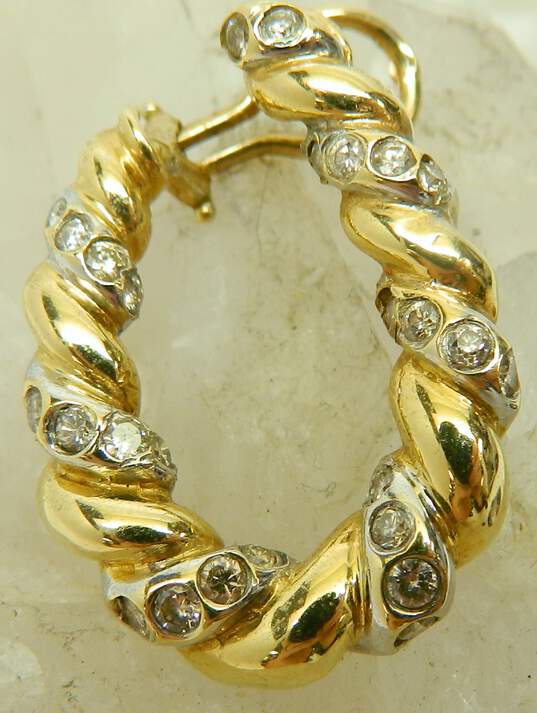 14K Yellow Gold 0.80 CTTW Diamond Single Omega Back Hoop Earring 5.9g image number 6