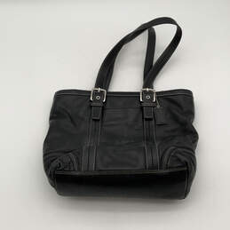 Womens Black Leather Inner Pockets Adjustable Double Handed Tote Bag alternative image