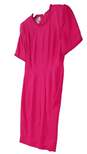 NWT Womens Pink Short Sleeve Pleated Crew Neck A Line Dress Size 10P image number 2