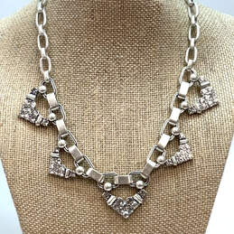 Designer Stella & Dot Silver-Tone Pave Clear Crystals Statement Necklace