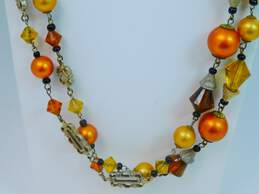 Vintage Goldtone Yellow & Orange Crystals & Faux Pearls Beaded Necklace & Matching Cluster Clip On Earrings 114.5g alternative image