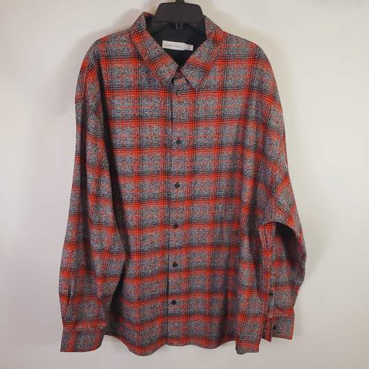 Calvin Klein Men Red Gray Plaid Flannel Shirt XL image number 1