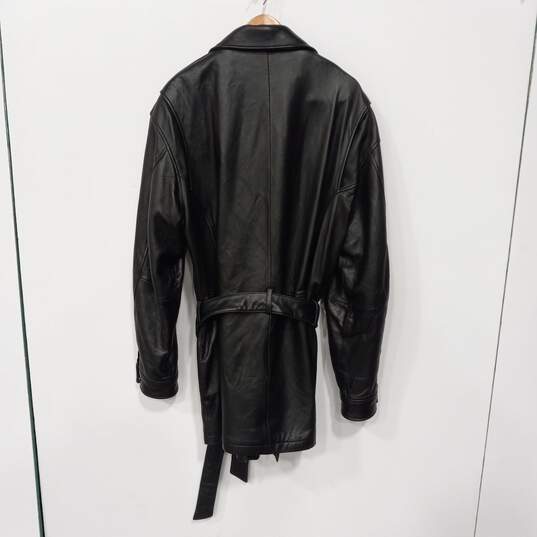 Men's Wilsons Black Leather Trench Coat Size LT image number 3