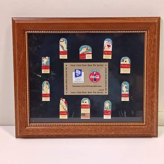 Framed Coca-Cola 1994 Olympic Winter Games Polar Bear Pins image number 1
