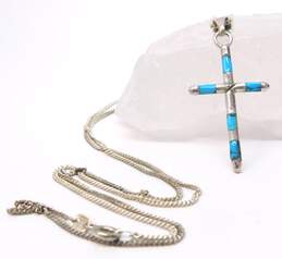 (G) Artisan 925 Faux Turquoise Cross Pendant Chain & Beaded Necklaces alternative image