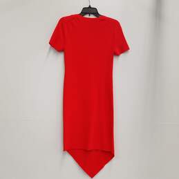 Womens Red twisted Ribbed Knit Short Sleeve V-Hem T-Shirt Dress Size M