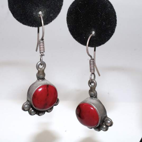 Bundle Of 3 Sterling Silver Red Accent Earrings - 20.3g image number 2