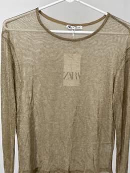 Womens Gold Sparkle Long Sleeve Pullover Blouse Top Size Medium T-0528893-B alternative image