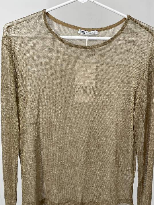 Womens Gold Sparkle Long Sleeve Pullover Blouse Top Size Medium T-0528893-B image number 2