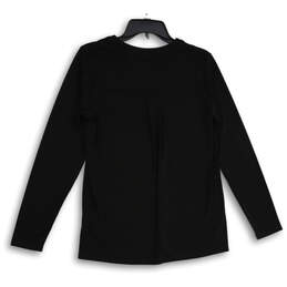 NWT Womens Black Long Sleeve V-Neck Front Zip Blouse Top Size Small alternative image