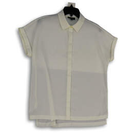 Womens White Short Sleeve Collared Button Front Blouse Top Size PM