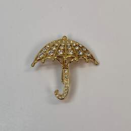 Designer Swarovski Gold-Tone Rhinestone Fashionable Umbrella Brooch Pin alternative image