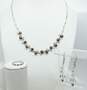 Romantic Sterling Silver Brown Tone Pearls & CZ Necklace & Ring w/ Crystal Dangle Earrings 24.3g image number 1