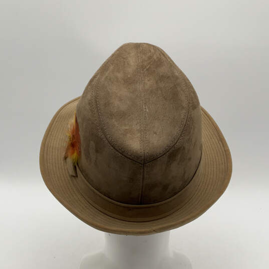 Mens Beige Genuine Suede Leather Feather Belted Fedora Hat Size 7.5 M image number 2