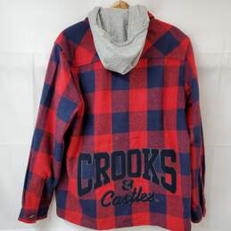 Crooks & Castles Red Plaid Hooded Button Up Jacket Men's LG alternative image
