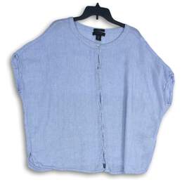 Tahari Womens Blue Linen Short Sleeve Lagenlook Button-Up Shirt Size Large