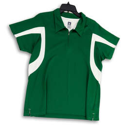 Womens Green White Short Sleeve Spread Collar 1/4 Zip Polo Shirt Size XXL