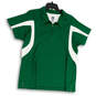 Womens Green White Short Sleeve Spread Collar 1/4 Zip Polo Shirt Size XXL image number 1