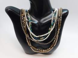 Romantic 925 Brown Cats Eye Crystals & Faux Pearls & Green & Blue & Granulared Beaded Multi Strand Necklaces 86.5g