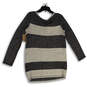 NWT Womens Gray Gold Striped Round Neck Long Sleeve Tunic Sweater Size M image number 2