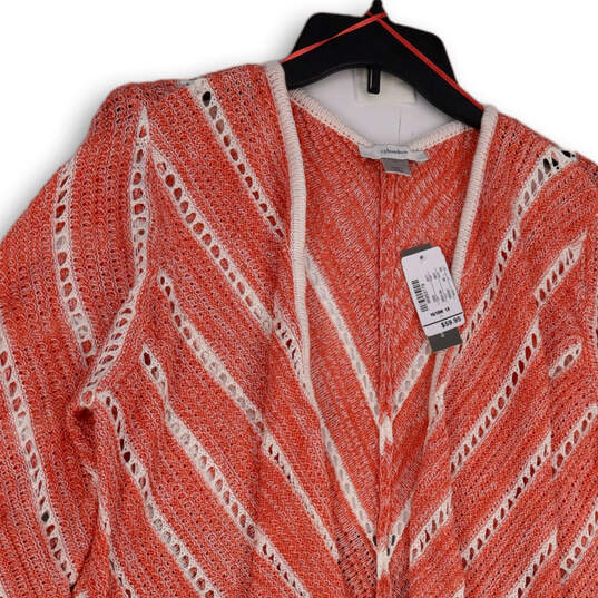 NWT Womens Pink White Crochet Striped Open Front Cardigan Sweater Size 1X image number 3