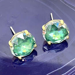 Designer Kate Spade Gold-Tone Green Crystal Cut Stone Stud Earrings alternative image