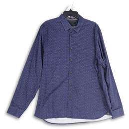 Mens Blue Geometric Long Sleeve Spread Collar Button-Up Shirt Size 7