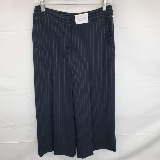 Wm TopShop Cropped Wide Navy Stripe Culottes Skirt Pants Sz 6 image number 1