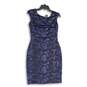 NWT Womens Navy Blue Sequin Round Neck Sleeveless Back Zip Bodycon Dress Size 2 image number 1