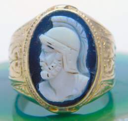 Antique 14K Yellow Gold Carved Sardonyx Soldier Cameo Men's Ring 8.4g