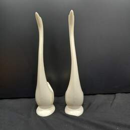 Pair of Ivory Ceramic Long Neck Swan Figurines alternative image