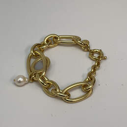 Designer J. Crew Gold-Tone Fashionable Pearl Double Link Chain Bracelet