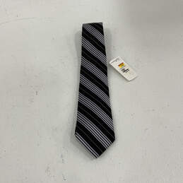NWT Valentino Men's Black Blue Striped Silk Four In Hand Pointed Necktie