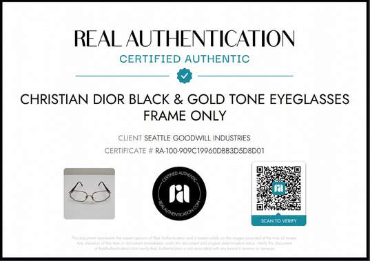 Christian Dior Black & Gold Tone Eyeglasses Frames Only AUTHENTICATED image number 6