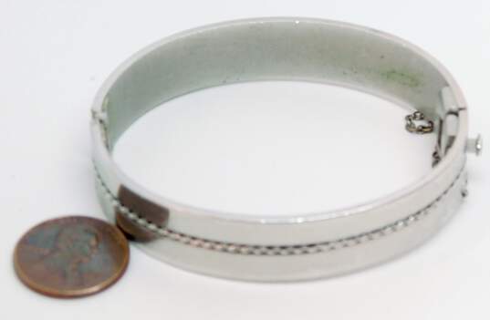 Vintage Whiting & Davis Silver Tone Hinged Bangle Bracelet 37.2g image number 5