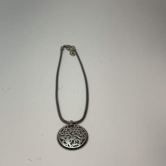 Designer Brighton Silver-Tone Adjustable Chain Floral Disk Pendant Necklace image number 2