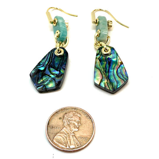 Designer Kendra Scott Gold-Tone Blue Stone Fish Hook Dangle Earrings image number 3