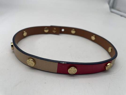 Authentic Womens Brown Leather Gold-Tone Stud Double Wrap Bracelet image number 8