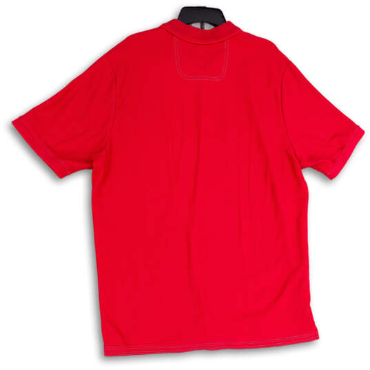 Mens Pink Spread Collar Short Sleeve Side Slit Polo Shirt Size XLT image number 2