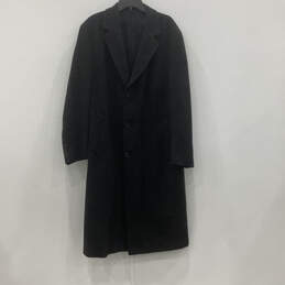 Mens Black Long Sleeve Pockets Button Front Long Trench Coat Size 44