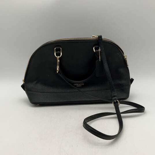 Coach Womens Sierra Black Leather Zipper Adjustable Strap Mini Satchel Handbag image number 2