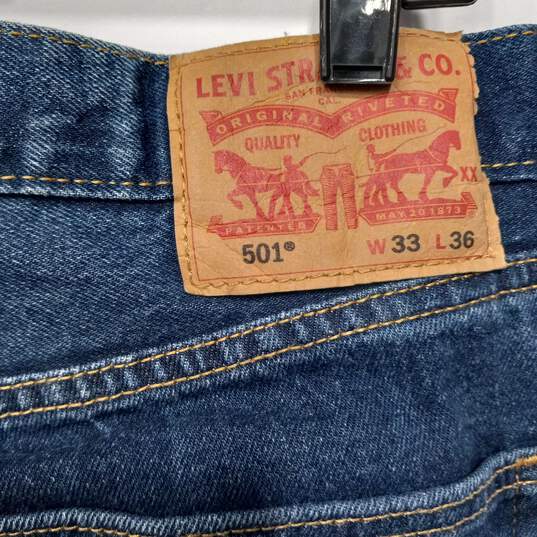 Levi's 501 Straight Blue Jeans Men's Size 33x36 image number 3