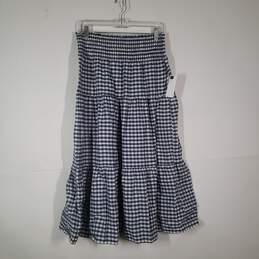 Womens Check Smocked Waist Flat Front Pull-On Midi A-Line Skirt Size Medium