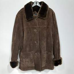 Dennis Basso Suede Faux Fur Trim Coat Women's Size L