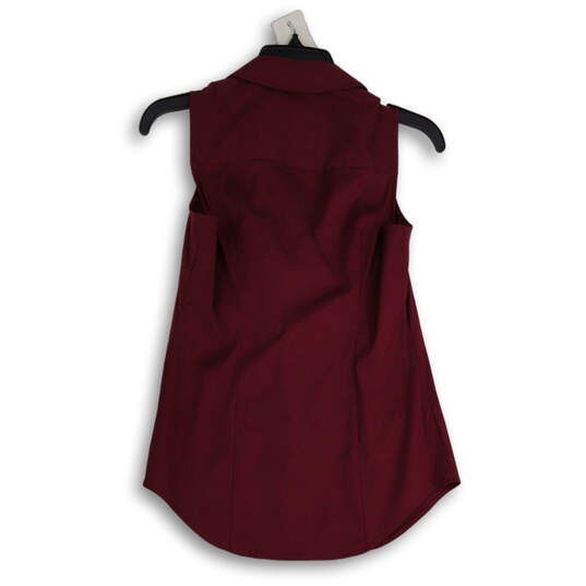 NWT Womens Maroon Collared Ruffle Neck Sleeveless Mini Dress Size 2 image number 2