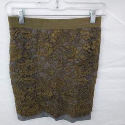 Wm Loft Brown Floral Lace Elastic Waist Pencil Mini Skirt Sz 00P alternative image